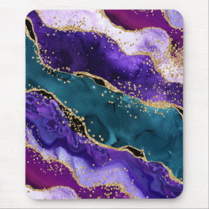 Tapis De Souris Agate Paon Pailleté Rose, Violet et Sarcelle
