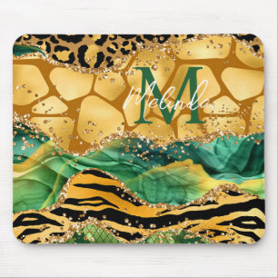 Tapis De Souris Agate Poster de animal Gold et Green Safari