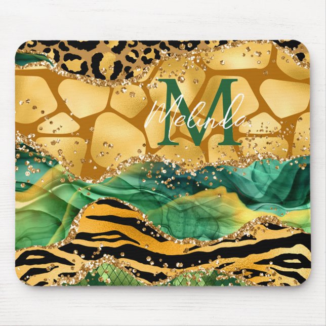 Tapis De Souris Agate Poster de animal Gold et Green Safari (Devant)