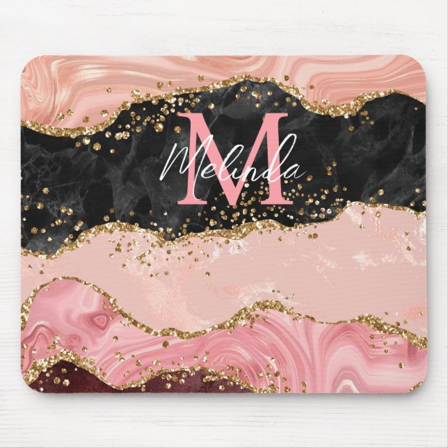 Tapis De Souris Agate sequins noir et rose (Devant)