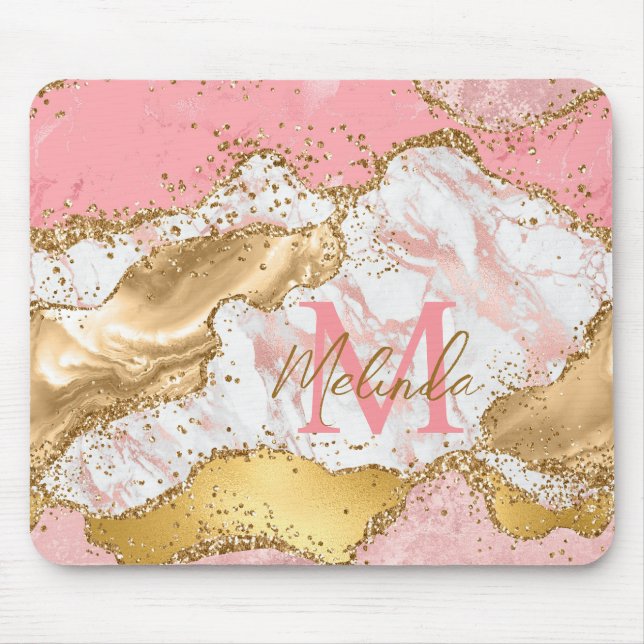 Tapis De Souris Agate sequins or et rose (Devant)