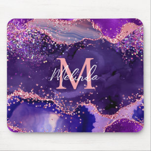 Tapis De Souris Agate Sequins Pailletés Violet Foncé et Rose
