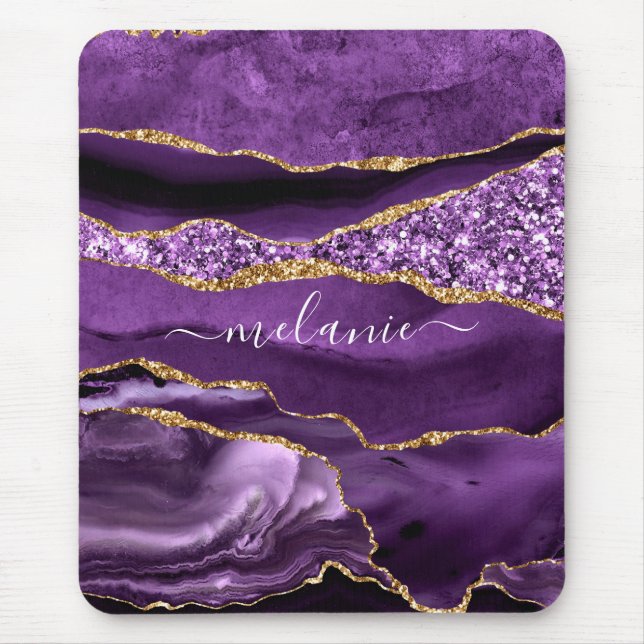 Tapis De Souris Agate Violet violet or Parties scintillant Géode N (Devant)