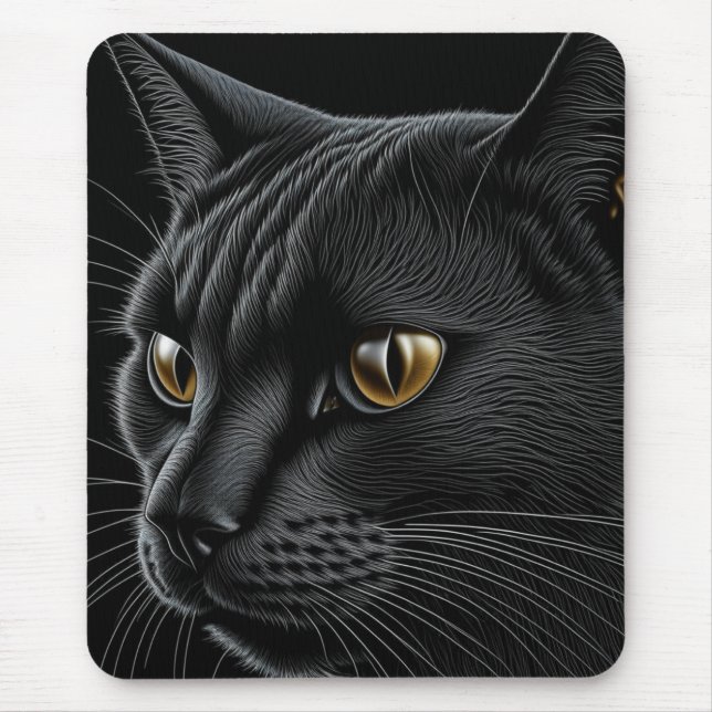 Tapis De Souris AI Chat noir avec yeux jaunes (Devant)