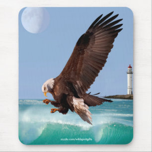 Tapis De Souris Aigle Bald, Vagues et Phare Mousepad