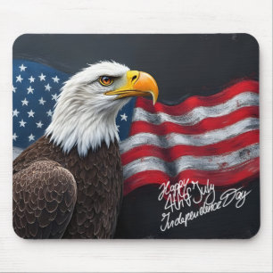Tapis De Souris Aigle chauve avec drapeau américain Art du 4 juill
