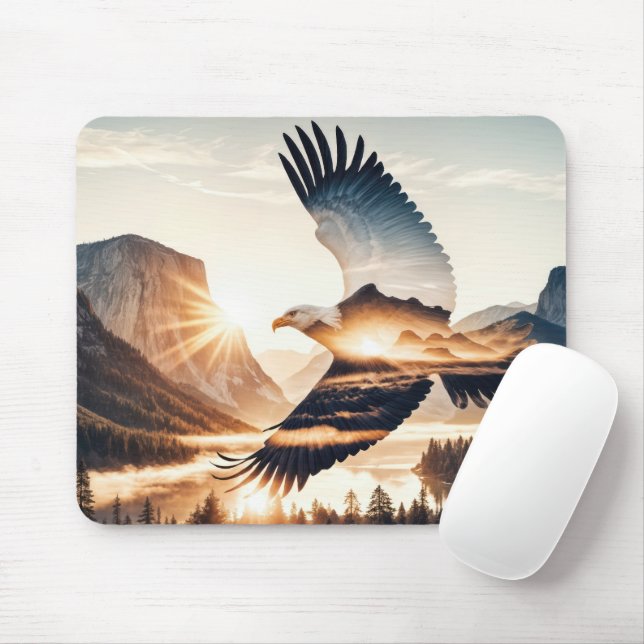 Tapis De Souris Aigle chauve en vol à l'aube (Avec souris)