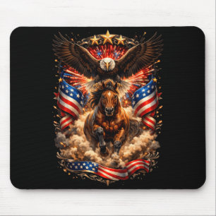 Tapis De Souris Aigle chauve patriotique montant un cheval drapeau
