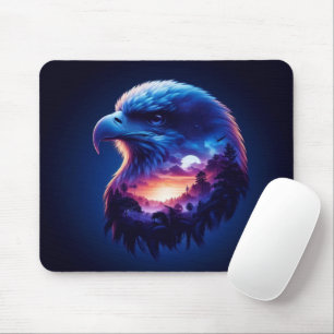 Tapis De Souris Aigle superposé à un paysage mystique de coucher d