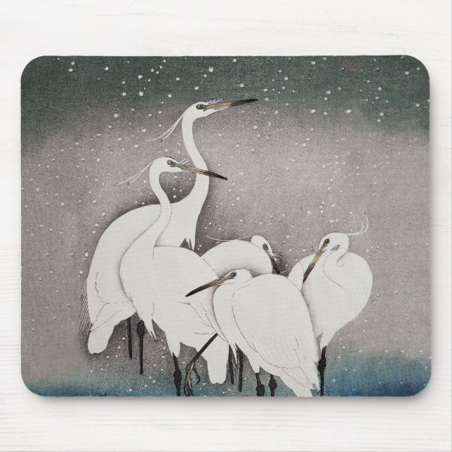 Tapis De Souris Aigrettes japonaises Grues Koson Neige d'hiver (Devant)