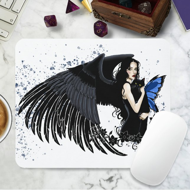 Tapis De Souris Ailes d'ange gothiques Chat noir Fée bleue (Créateur téléchargé)