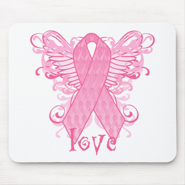 Tapis De Souris Ailes roses d'amour de ruban (Devant)