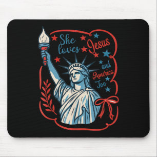 Tapis De Souris Aime Jésus Et L'Amérique Aussi Chrétien Patriotiqu