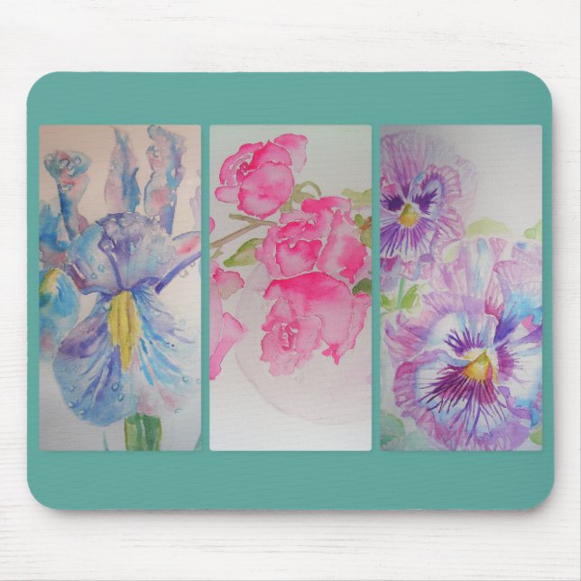 Tapis De Souris Aimer Fleurs Aquarelle Turquoise Floral Pad (Devant)