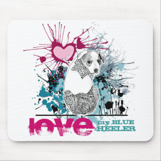 Tapis De Souris Aimez mon Heeler bleu