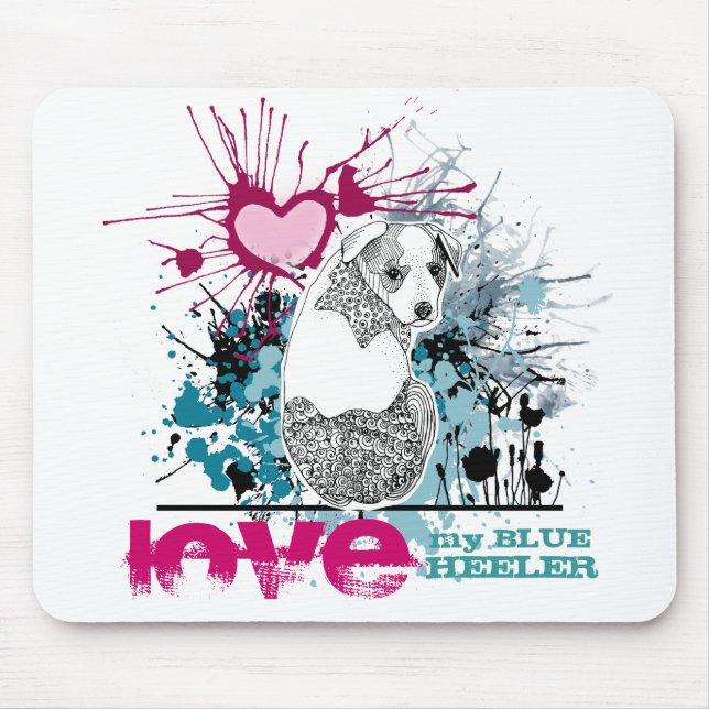 Tapis De Souris Aimez mon Heeler bleu (Devant)