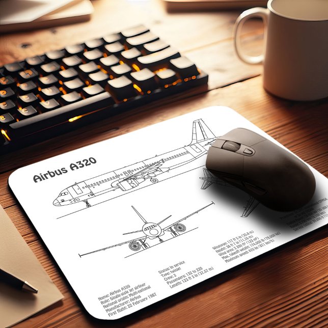 Tapis De Souris Airbus A320 - Dessins de plan Blueprint Plans BD (Airbus A320 - Airplane Blueprint Drawing Plans BD. Mouse Pad)