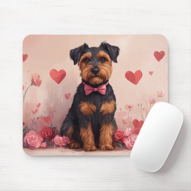 Tapis De Souris Airedale avec des Roses - Saint-Valentin (Avec souris)