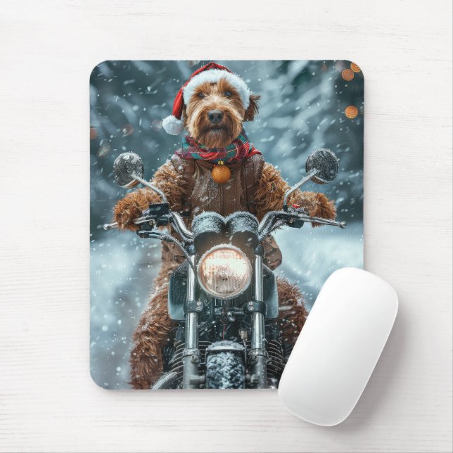 Tapis De Souris Airedale Chien équitation Moto Noël (Avec souris)