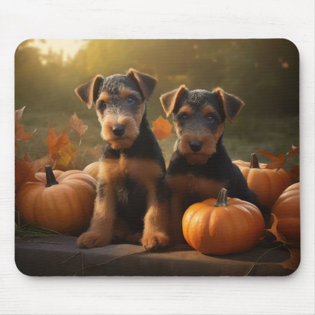 Tapis De Souris Airedale Chiot Automne Citrouille délice (Devant)