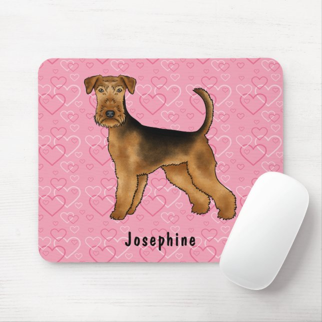 Tapis De Souris Airedale Terrier Chien Aimer Avec Motif Coeur Rose (Avec souris)