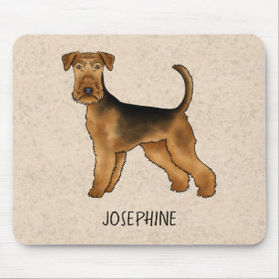 Tapis De Souris Airedale Terrier Cute Dessin Chien Et Nom Beige