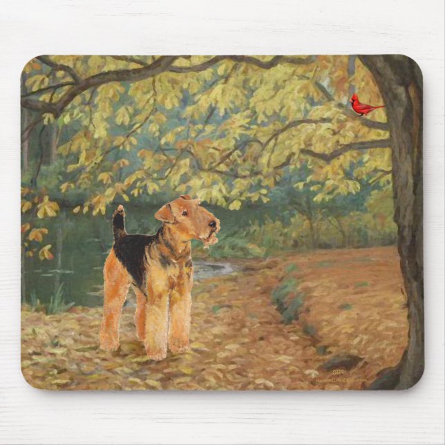 Tapis De Souris Airedale Terrier Ornithologie (Devant)