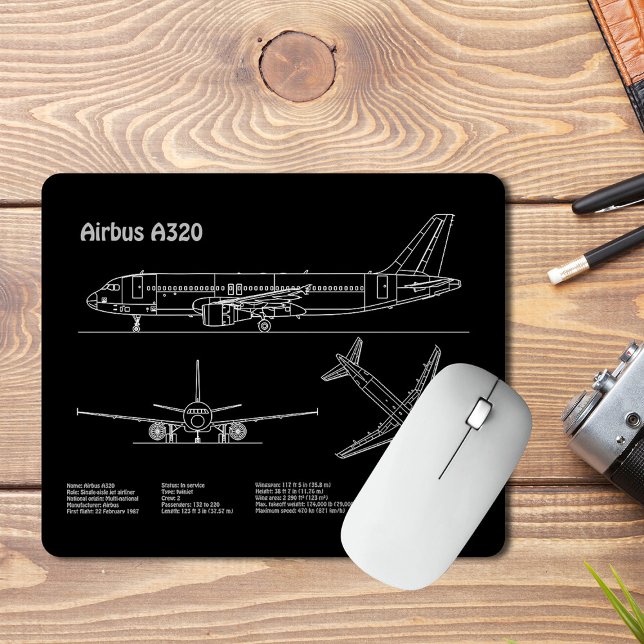 Tapis De Souris Airplane Airbus A320 in Blueprint Drawing PD (Airplane Airbus A320 in Blueprint Drawing PD. Mouse Pad)