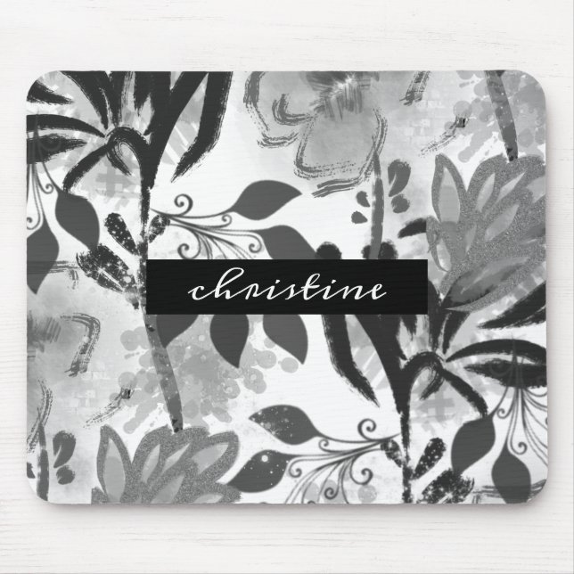 Tapis De Souris Ajouter un nom de script | Motif floral botanique  (Devant)