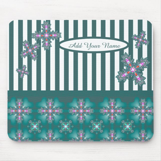 Tapis De Souris Ajouter votre nom, Fleurs Artdeco en style rétro (Devant)
