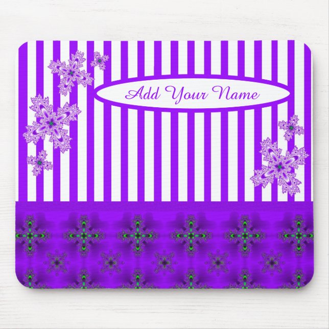 Tapis De Souris Ajouter votre nom, Fleurs Artdeco en style rétro (Devant)