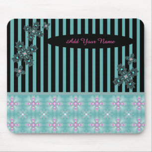Tapis De Souris Ajouter votre nom, Fleurs Artdeco en style rétro