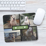 Tapis De Souris Ajouter Votre Propre Chien Photo Collage Vert<br><div class="desc">Ajoutez vos propres photos d'animaux de compagnie. Design dispose de 4 photos sur une grille avec un rectangle solide au milieu avec le mot "amour" et le coeur accent de chaque côté.</div>