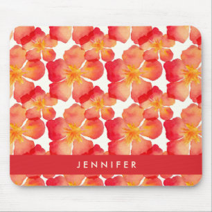 Tapis De Souris Ajoutez votre motif floral d'oléandre   orange