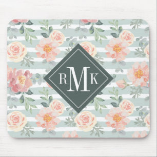 Tapis De Souris Ajoutez votre motif rose de rayure du monogramme