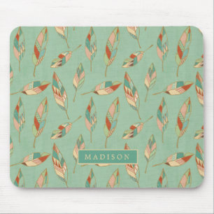 Tapis De Souris Ajoutez votre motif   vert nommé de plume