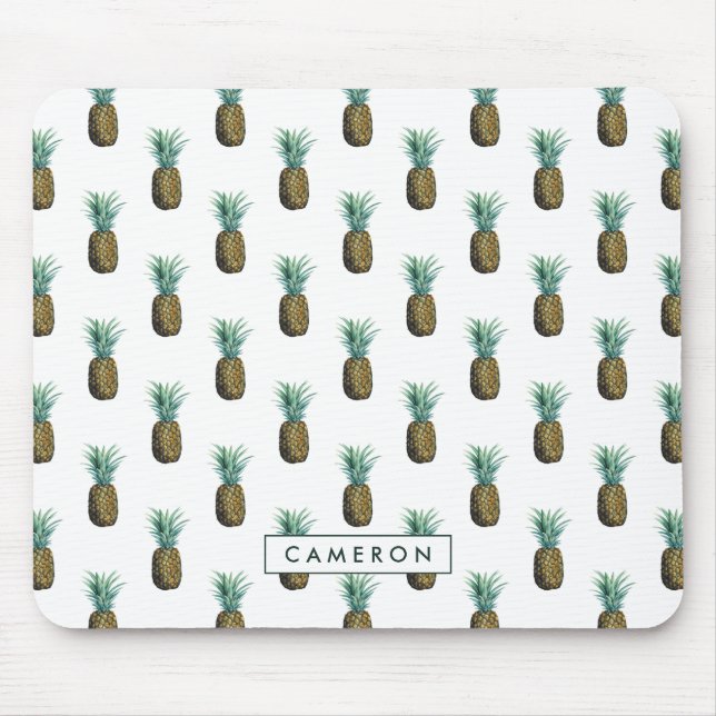 Tapis De Souris Ajoutez votre nom | Aquarelle tropicale d'ananas (Devant)