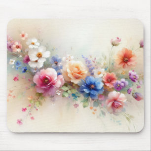 Tapis De Souris Ajoutez Votre Texte Nom Élégantes Fleurs Aquarelle