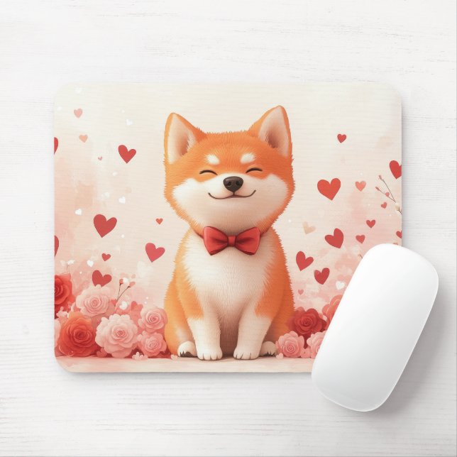 Tapis De Souris Akita avec des Roses - Saint-Valentin  (Avec souris)