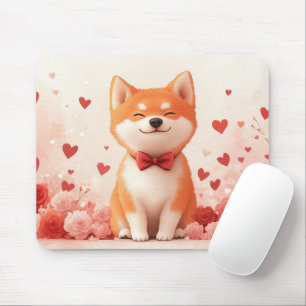 Tapis De Souris Akita avec Rose - Saint Valentin