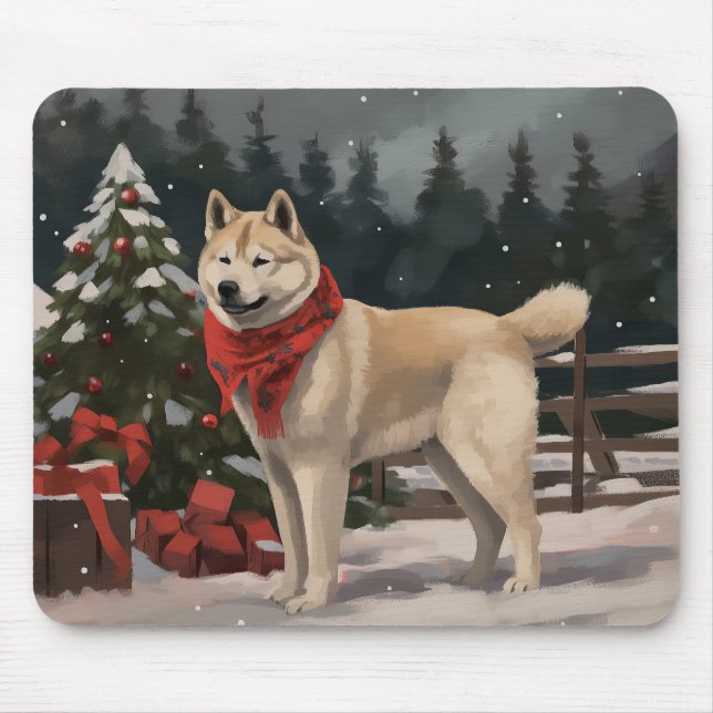 Tapis De Souris Akita Chien dans Noël de neige (Devant)