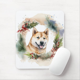 Tapis De Souris Akita Christmas Wreath Festive Pup