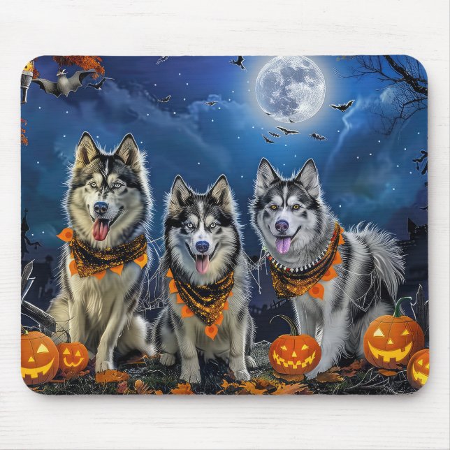 Tapis De Souris Alaskan Malamute Halloween Éffrayant (Devant)
