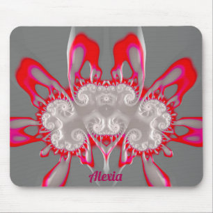 Tapis De Souris ALEXIE ~ FLUORO ROSE ROUGE BLANC GRIS ~ Fractal