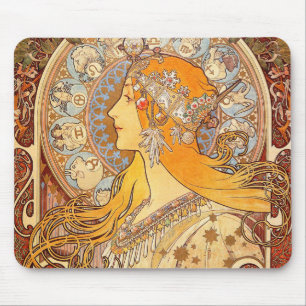 Tapis De Souris Alfonse Mucha Zodiac Art nouveau femme