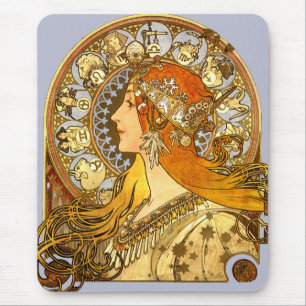 Tapis De Souris Alfonse Mucha Zodiac Art Nouveau Woman
