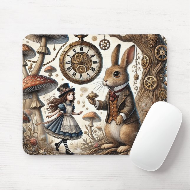 Tapis De Souris Alice au pays des merveilles Thé Art lapin blanc (Avec souris)
