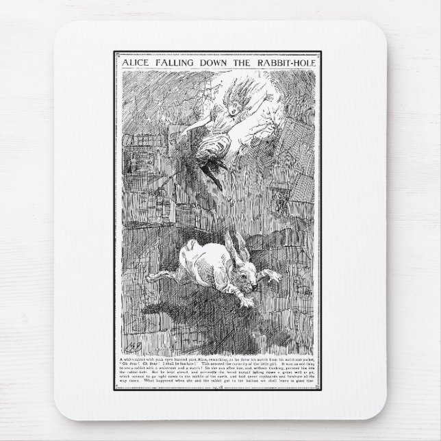 Tapis De Souris Alice tombant vers le bas le terrier de lapin (Devant)