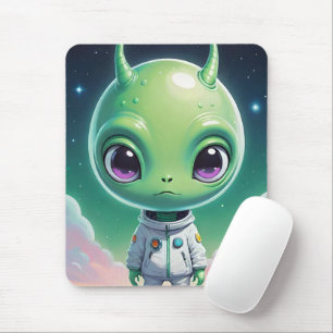 Tapis De Souris Alien à grand tête verte avec cornes