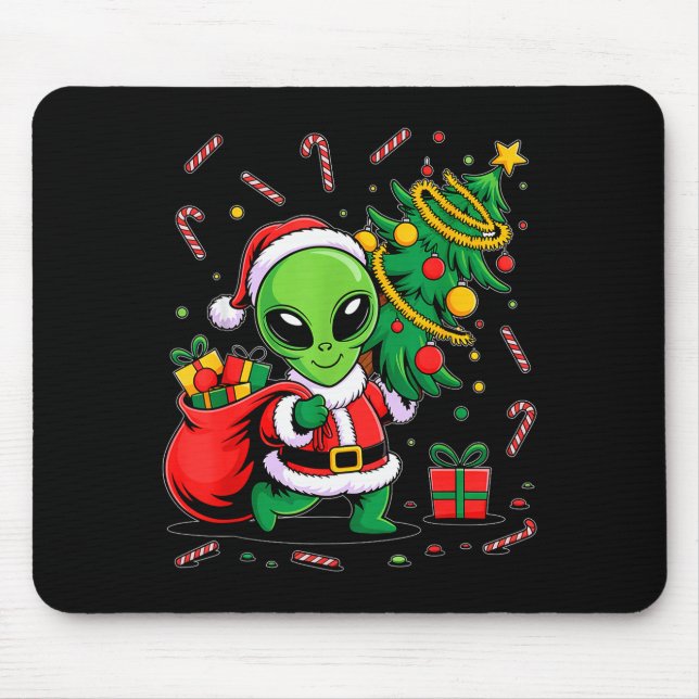 Tapis De Souris Alien Christmas Tree Lights Xmas Funny Alien  (Devant)